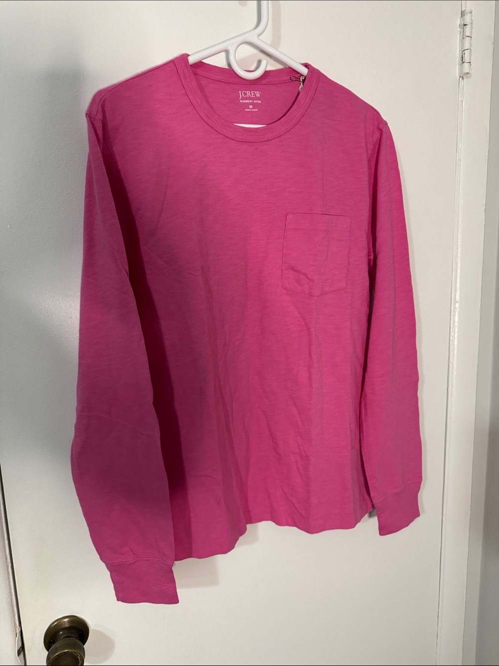 J. Crew Men’s Medium Garment Dyed Bright Pink Long Sleeve Pocket Tee NWT